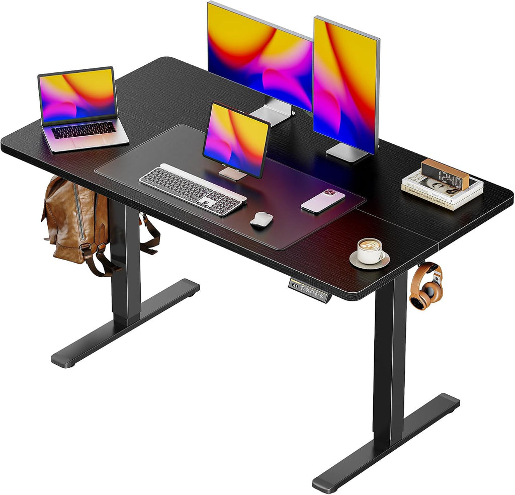 Huuger 48 x 28 Large Electric Standing Desk, Height Adjustable Desk, 27.6' Deep Desktop, Stand up Gaming, 2 Hooks, 3 Preset Heights, for Home Office, Black
