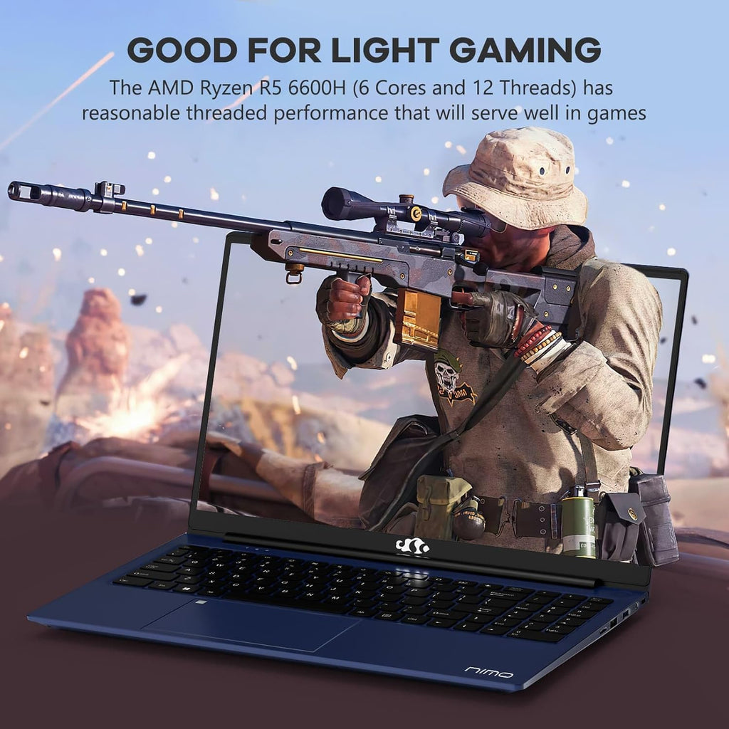 NIMO 15.6' IPS FHD-Gaming-Laptop,AMD Ryzen 5 6600H 16GB DDR5 RAM 1TB SSD (Beat i5-1335U, 6 Cores Up to 4.5GHz) AMD Radeon 660M GPU-Computer with 100W Type-C Charger Backlit Keyboard Fingerprint