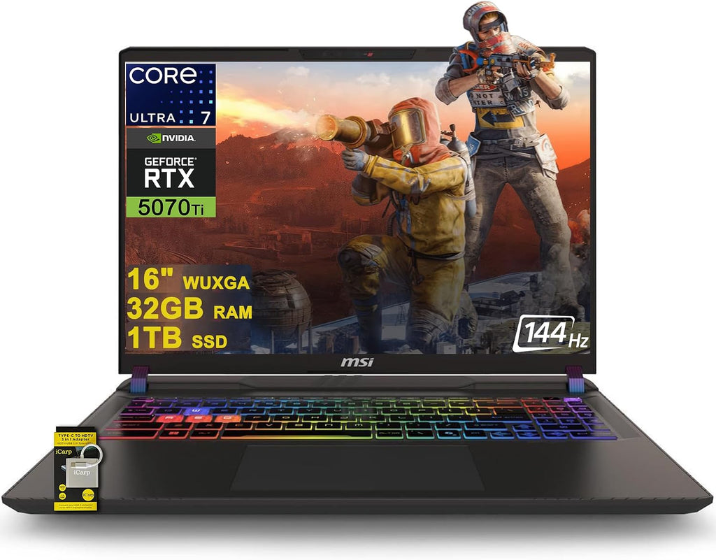 msi Vector 16 HX AI Gaming Laptop 16' WUXGA IPS 144Hz Intel 20-core Ultra 7 255HX (>i9-14900HX) 32GB DDR5 1TB SSD GeForce RTX 5070 Ti RGB Backlit Thunderbolt5 Win11 ICP Hub PC