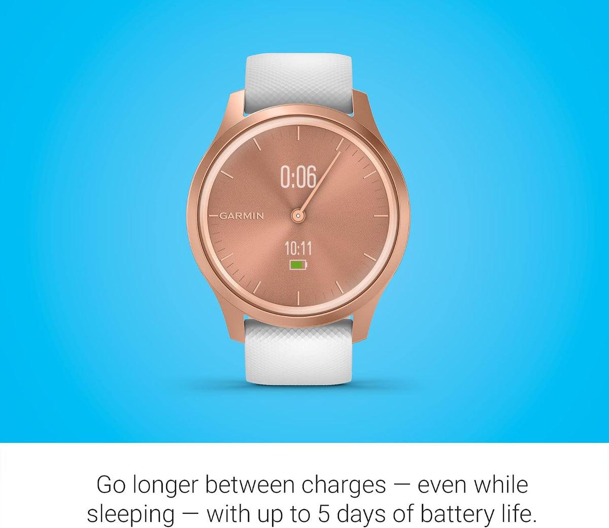 Garmin vivomove Style, Hybrid Smartwatch with Real Watch Hands and Hidden Color Touchscreen Displays, Rose Gold with White Silicone Band