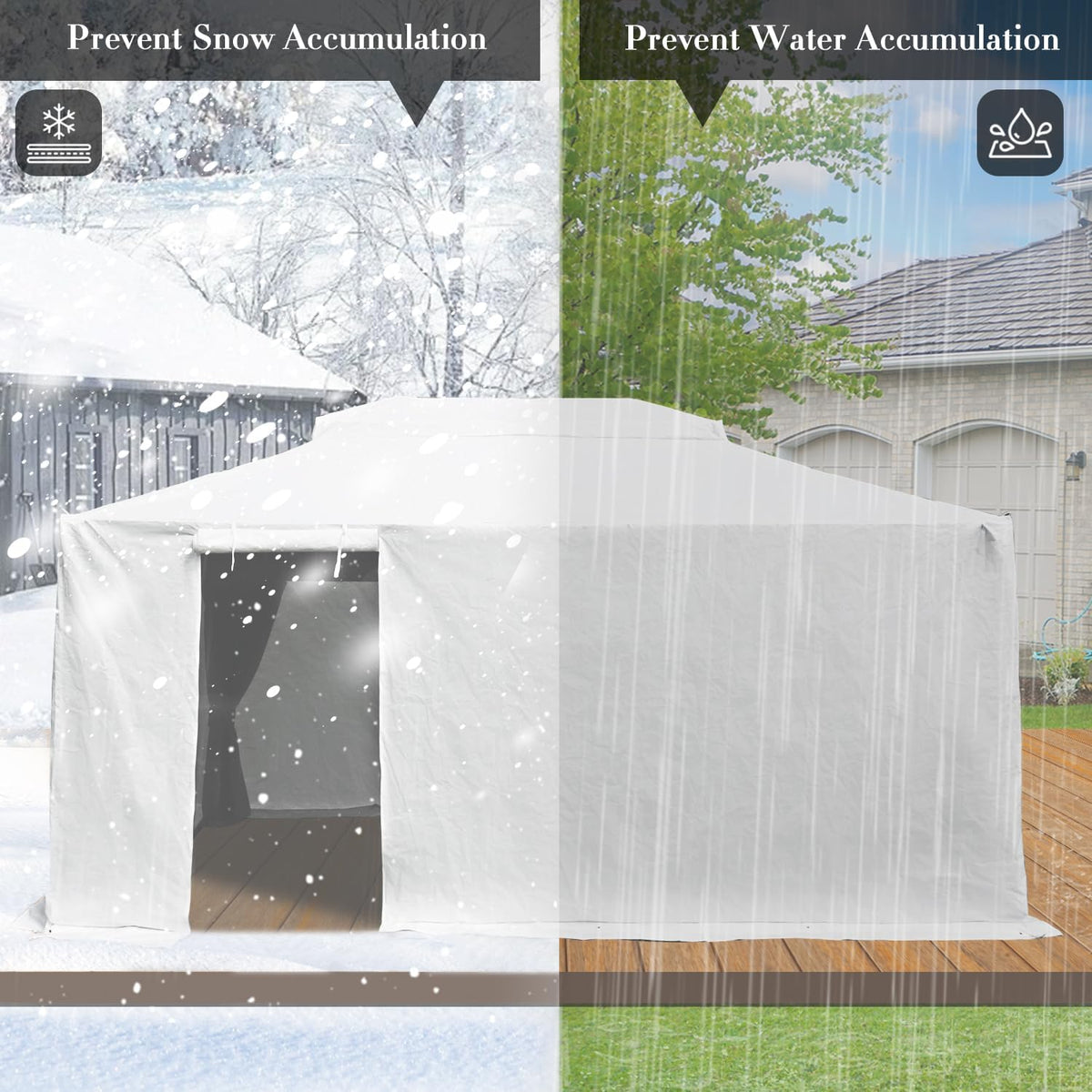Domi 8' x 8' Universal Winter Gazebo Cover, All Season Waterproof Enclosed Cover with Sidewalls & Ventilated Mesh Windows, All-Weather Outdoor Cover for Hardtop Gazebos, White