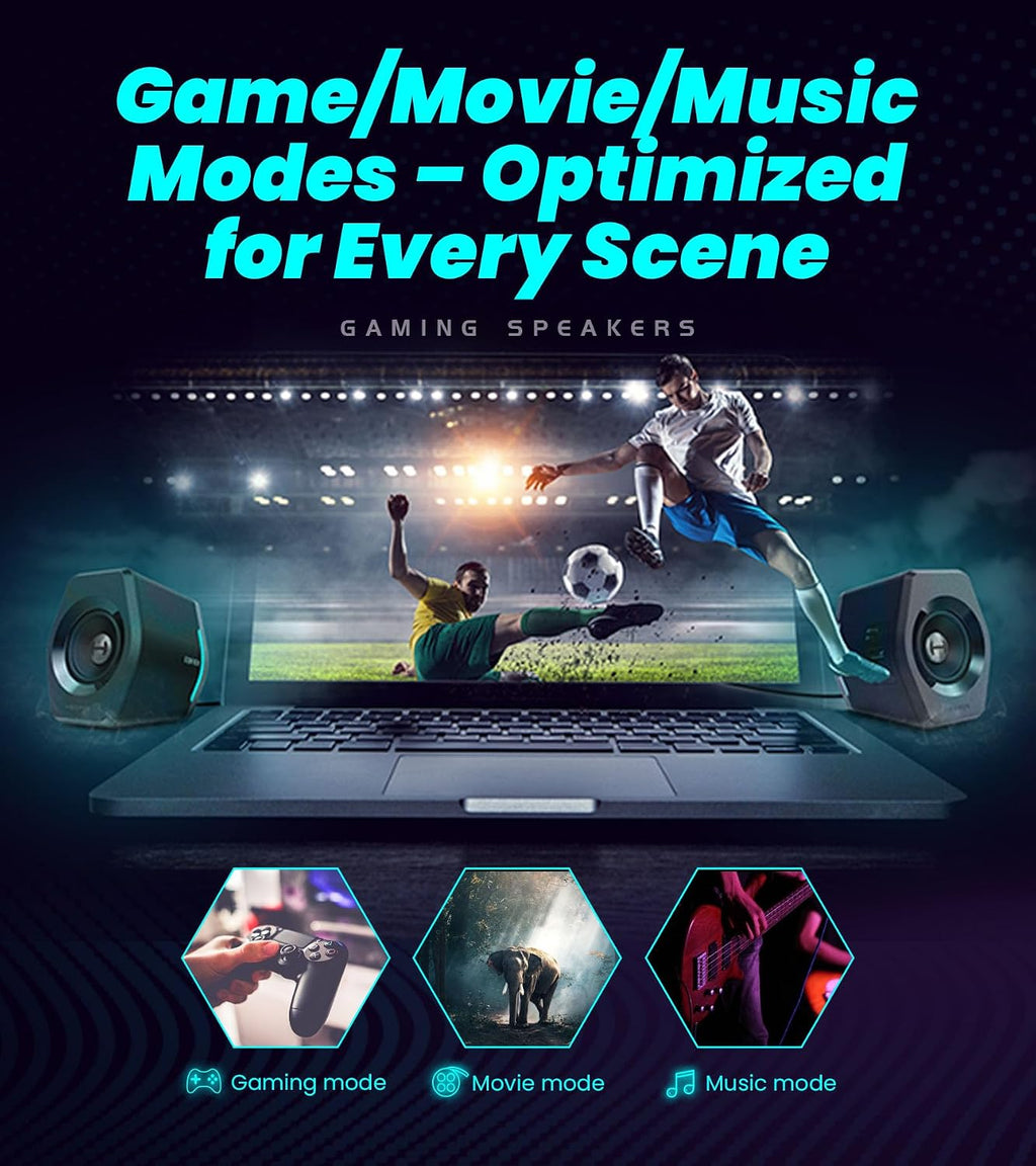 Edifier Hecate RGB Gaming Speakers, 32W Peak Power, Bluetooth 5.1, Game/Movie/Music Modes, 12 RGB Lighting Effects, Compact Design for PC/PS4/Desktop - Black