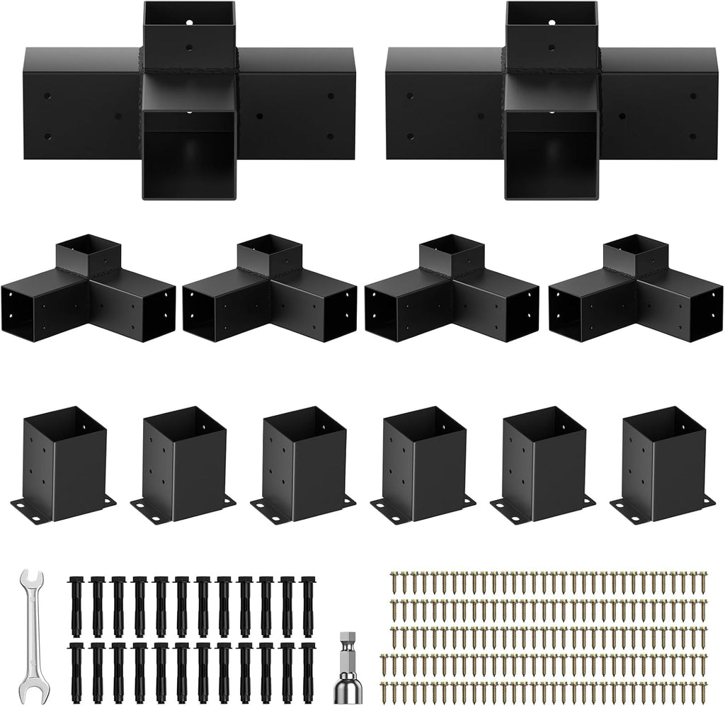 Pergola Kit, Heavy Duty Pergola Brackets for 4'x 4' (Actual 3.5' X 3.5') Lumber,DIY Rust-Proof Gazebo Hardware Kits with 3-Way & 4-Way Corner Bracket, Gazebo Brackets Kits for Patio Backyard Outdoor