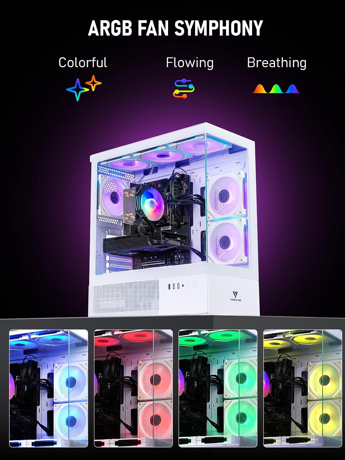 Custom White Gaming PC Desktop Computer – Core i5-10600KF up to 4.8GHz, RTX 3050 6GB, 16GB DDR4 RAM, 1TB SSD, Wi-Fi 6 & Bluetooth 5.4, 9× ARGB Fans, 650W PSU, Windows 11