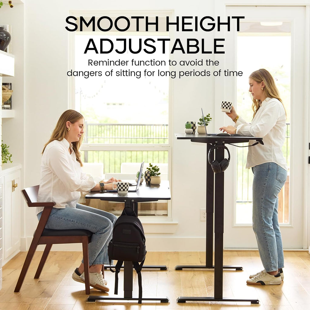 Veken 39.4' Small Electric Standing Desk, Adjustable Height Office Desk with Wood Desktop, Computer Table for Home Work, Study and Gaming, Small Spaces, Modern Furniture, Black