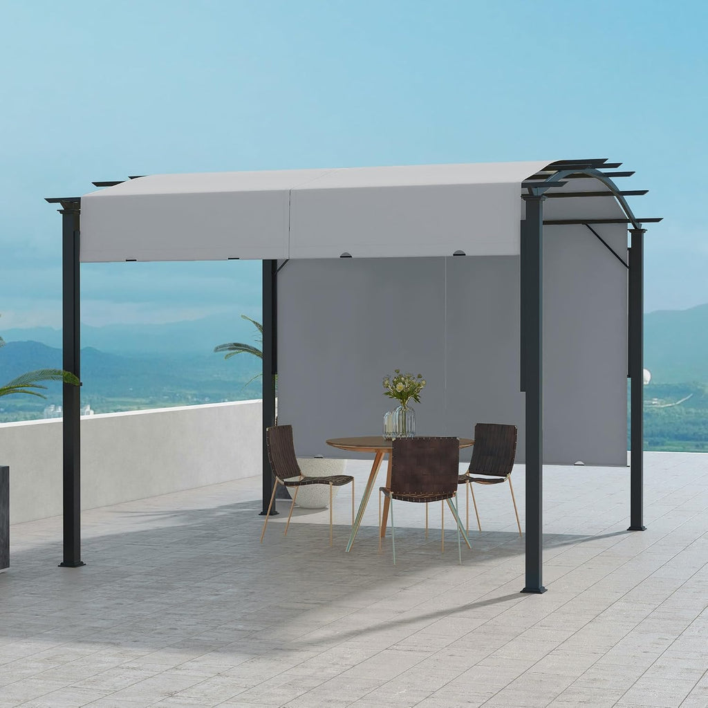 Outsunny 11' x 11' Outdoor Retractable Pergola Canopy, Arched Sun Shade Shelter, Metal Frame Patio Canopy for Backyard, Garden, Porch, Beach, Gray