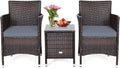 HAPPYGRILL 3-Pieces Patio Furniture Set Outdoor Wicker Rattan Conversation Set with Coffee Table Chairs & Thick Cushions Bistro Sets for Patio Garden Lawn Backyard Pool