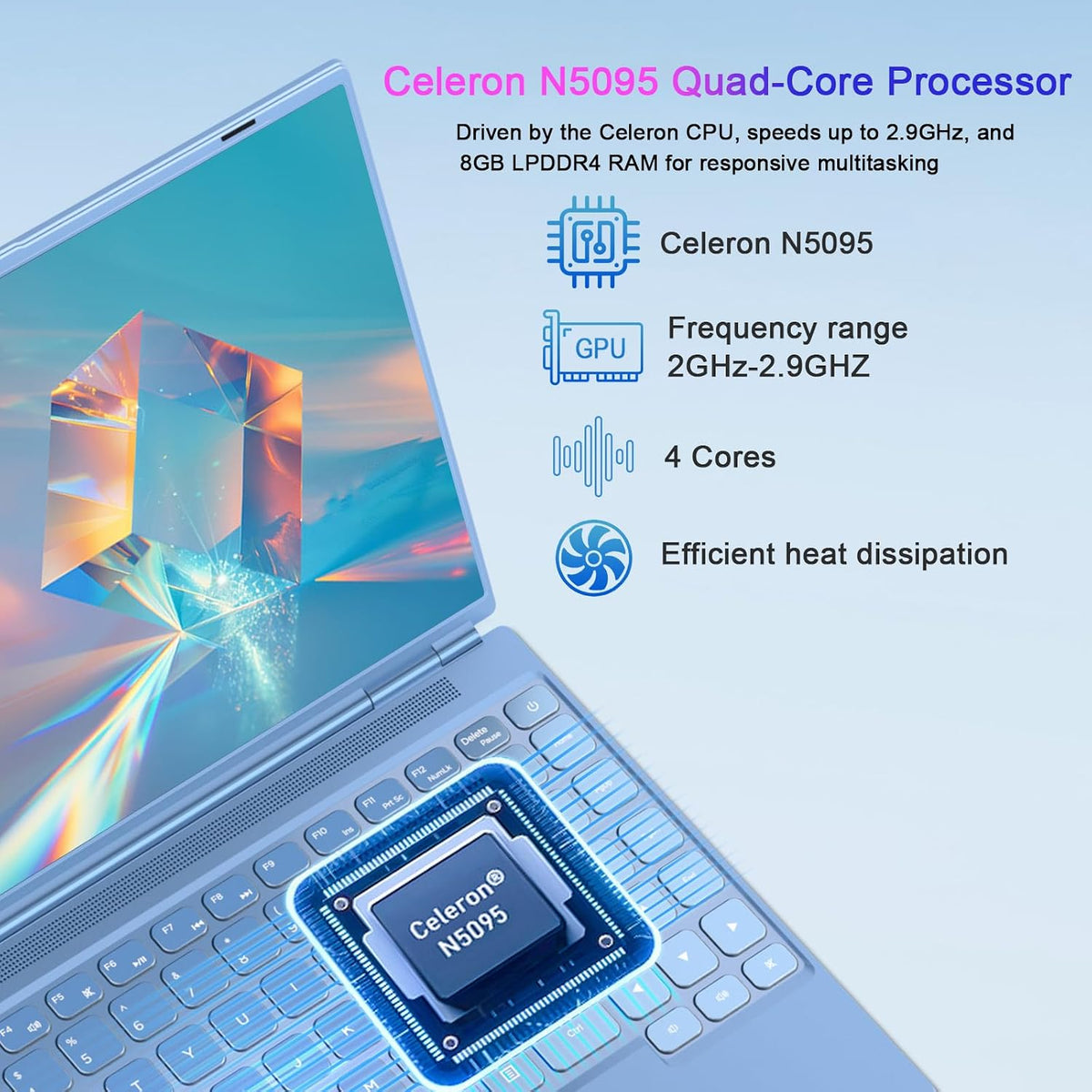 Laptop 14 Inch Celeron N5095 Up to 2.9Ghz, Win 11 Laptop with 8+256GB SSD Extension 1TB, Notebook Support 5G WiFi丨Bluetooth 4.2丨Cooling Fan丨1920*1200丨Mouse and Keyboard Protector-Blue
