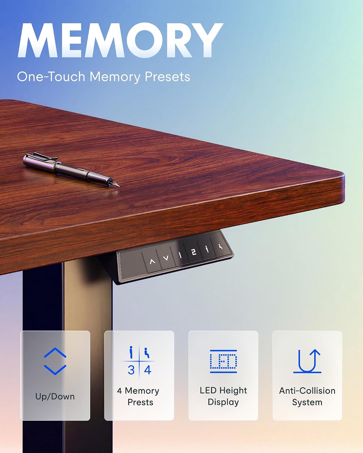 FLEXISPOT EN1 One-Piece Standing Desk, Electric Adjustable with 4 Memory Presets, 176 LBS Capacity, Stable & Quiet, Seamless Desktop for Home Office & Dual Monitors, 48'x24' Mahogany