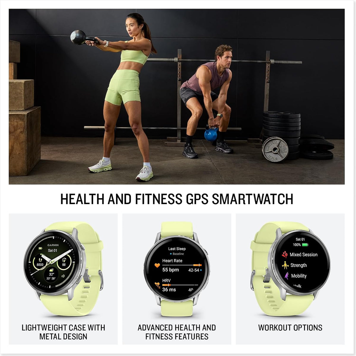 Garmin Venu 4, 45mm, Advanced Fitness Tracker GPS Smartwatch, 1.4' AMOLED Display, Built-in Flashlight, 12 Days of Battery Life, Silver with Citron Silicone Band (Watch Bundle)