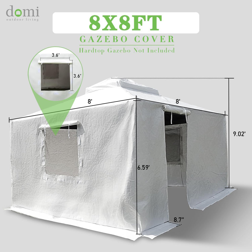 Domi 8' x 8' Universal Winter Gazebo Cover, All Season Waterproof Enclosed Cover with Sidewalls & Ventilated Mesh Windows, All-Weather Outdoor Cover for Hardtop Gazebos, White