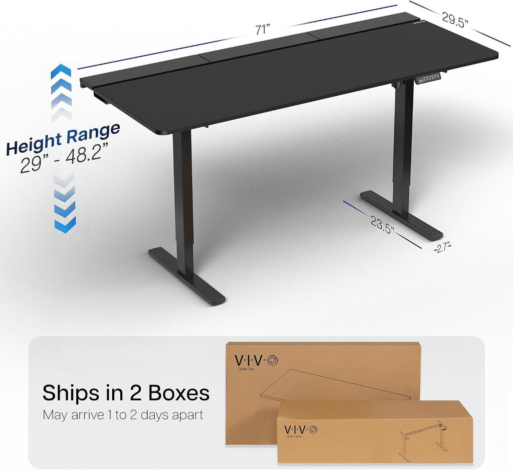 VIVO Electric 71 x 30 in Standing Adjustable Gaming Desk with Hidden Cable Trays, Full-Size Mouse Pad, Holds 220 lbs, Black Top Black Frame, DESK-KIT-1B6-P3B-71