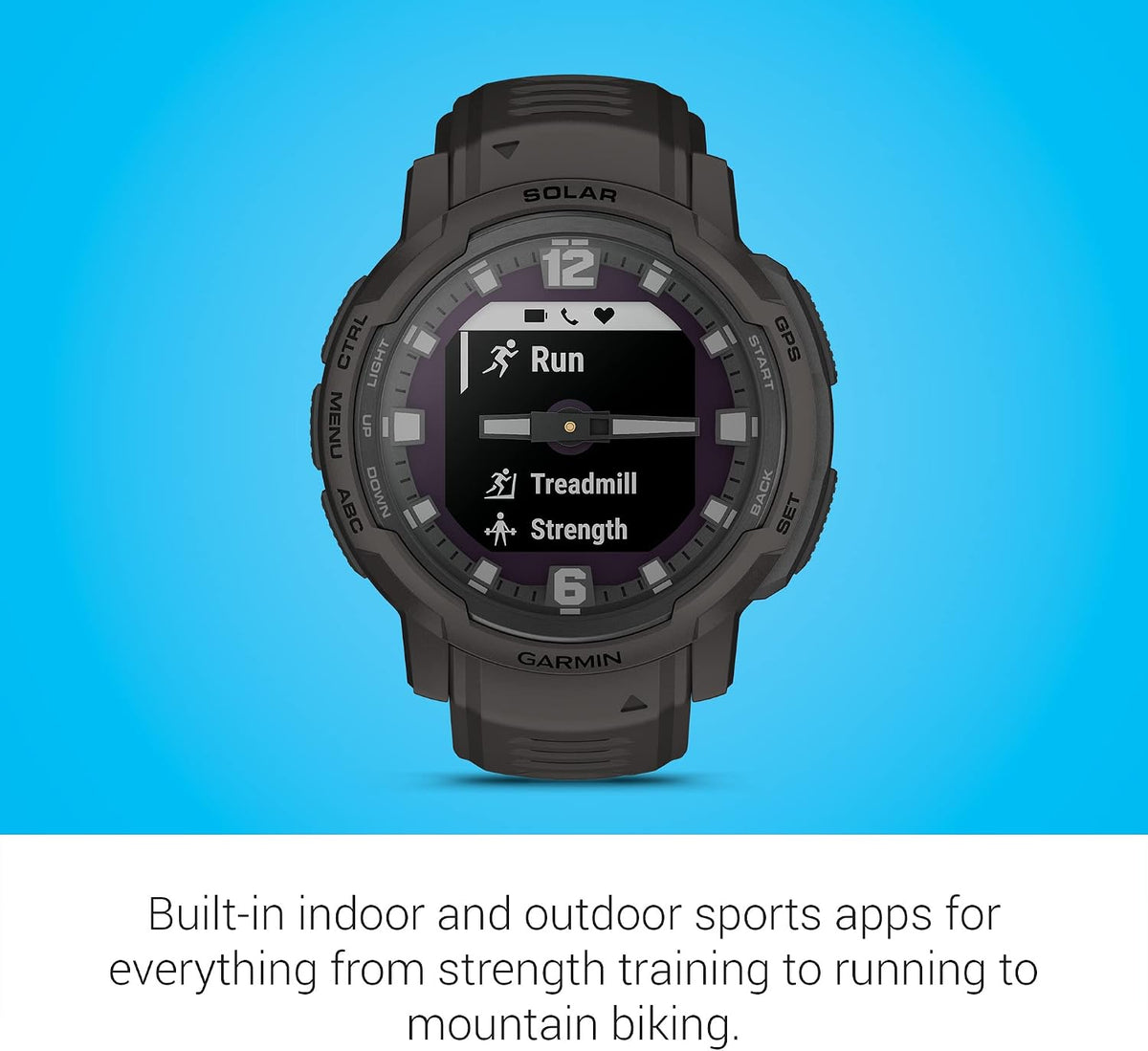 Garmin Instinct Crossover Solar, Rugged Hybrid Smartwatch with Solar Charging Capabilities, Analog Hands and Digital Display, Graphite