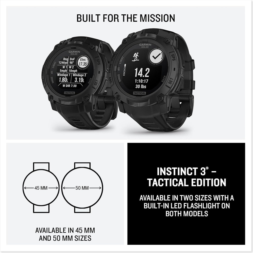 Garmin Instinct® 3 Tactical Edition, 45mm, Solar Charged Display, Rugged Outdoor GPS Smartwatch