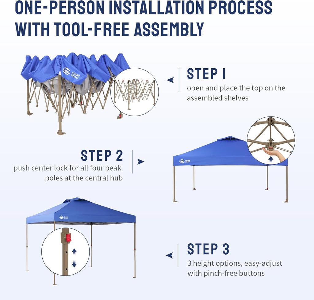 CROWN SHADES Gazebo 10x10 Pop Up Canopy with Mosquito Netting, Screen Tent with 4 Ropes, 8 Stakes, 4 Sandbags and Wheeled Storage Bag, Canopy for Patio & Backyard Parties,Camping&Events -(Blue)