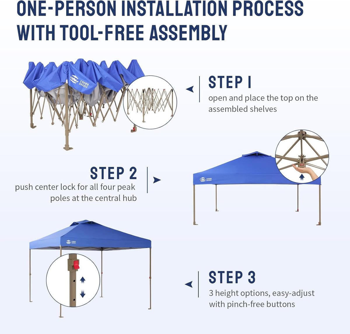 CROWN SHADES Gazebo 10x10 Pop Up Canopy with Mosquito Netting, Screen Tent with 4 Ropes, 8 Stakes, 4 Sandbags and Wheeled Storage Bag, Canopy for Patio & Backyard Parties,Camping&Events -(Blue)