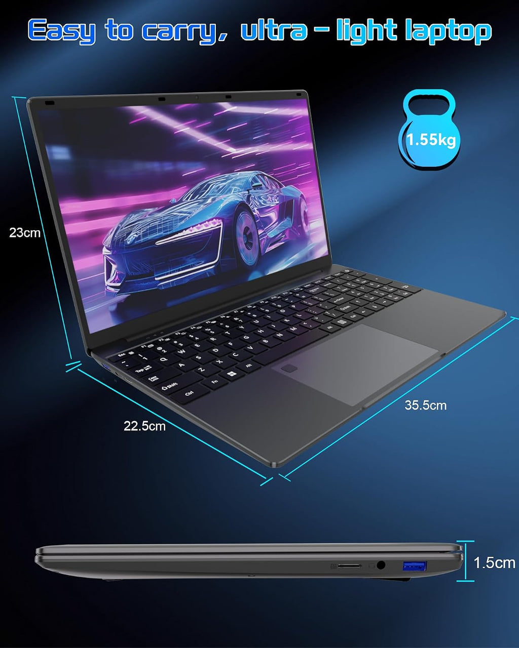 15.6 inch Laptop,16GB RAM LPDDR4 512GB SDD Portable Laptop Computer Cerelon N5095 Processor FHD 1920 * 1080 Laptop PC with Touch ID, WiFi5, BT4.2, USB 3.0