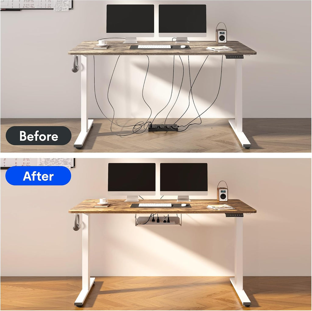 FLEXISPOT EN2 Whole-Piece Standing Desk with Clamp Power Strip, 48 x 24'' Electric Stand Up Height Adjustable Desk with Cable Management (Black Frame + 48' Rustic Brown Desktop, 2 Packages)