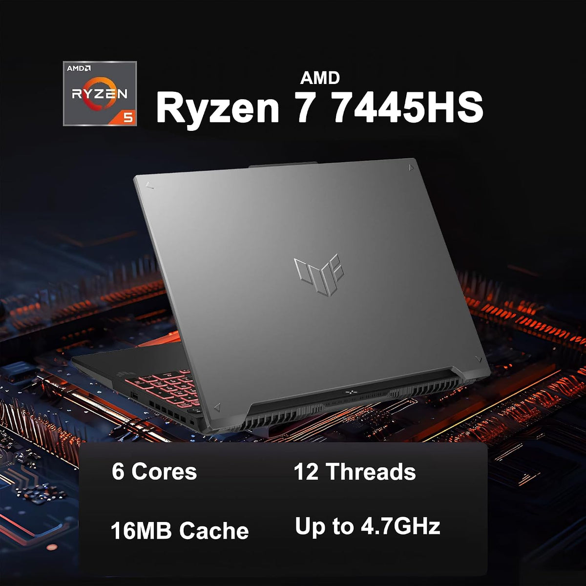 ASUS TUF Gaming A16 Laptop 16' WUXGA IPS 144Hz AMD 6-core Ryzen 7 7445HS 16GB DDR5 512GB SSD NVIDIA GeForce RTX 4050 (Up to 194 AI Tops) RGB Backlit USB4 Two-Way AI Noise Cancelation Win11 w/ICP Hub