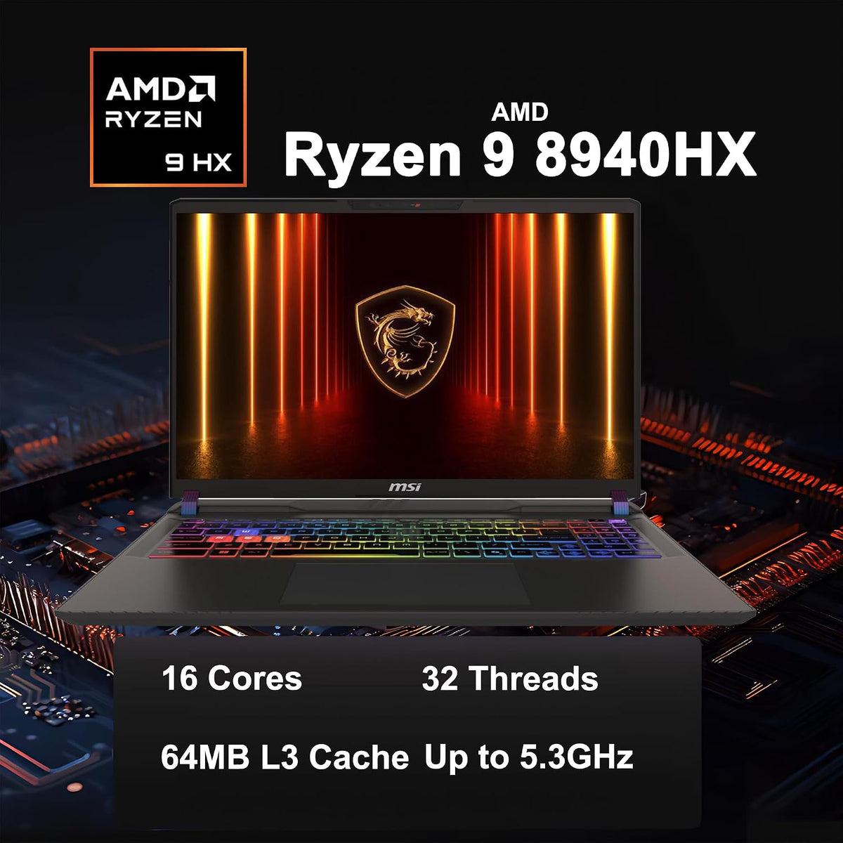 msi Vector A16 HX Gaming Laptop 16' QHD+ IPS 240Hz AMD 16-core Ryzen 9 HX (Up to 5.3GHz) 32GB RAM 2TB SSD GeForce RTX 5070 Ti (Up to 992 AI Tops) RGB Backlit Thunderbolt Win11 ICP Hub PC