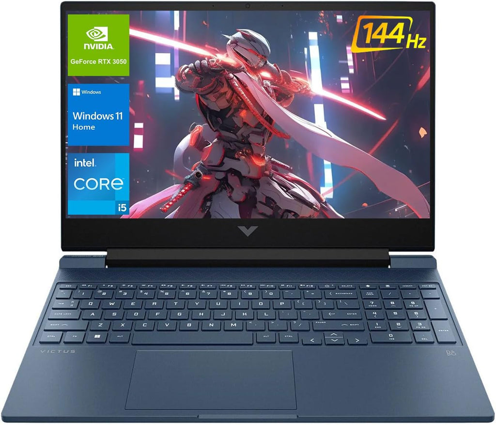 HP Victus 15.6 i5 Gaming Laptop, 15.6' FHD 1920*1080 144Hz, Intel Core i5-12450H, NVIDIA GeForce RTX 3050, 16GB RAM, 1TB SSD, Backlit KB, Touchpad, SD Card Reader, Webcam, HDMI, Wi-Fi 6, W11 H, Blue