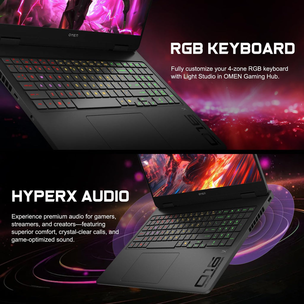 HP OMEN 16 Slim RTX 5070 Gaming Laptop, Intel Ultra 9 285H, NVIDIA RTX 5070, HyperX Audio, 16' FHD+ Anti-Glare, 64GB DDR5, 2TB SSD, 4-Zone RGB Backlit KB, Windows 11 Pro, Bundle Laptop Cooler