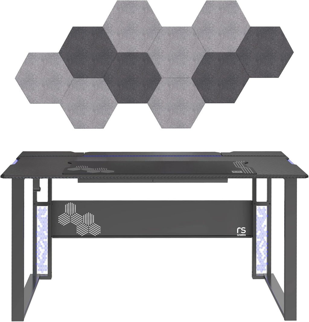 RS Gaming™ Mergence 60'W RGB Gaming Computer Desk With 10 Acoustic Panels, Black