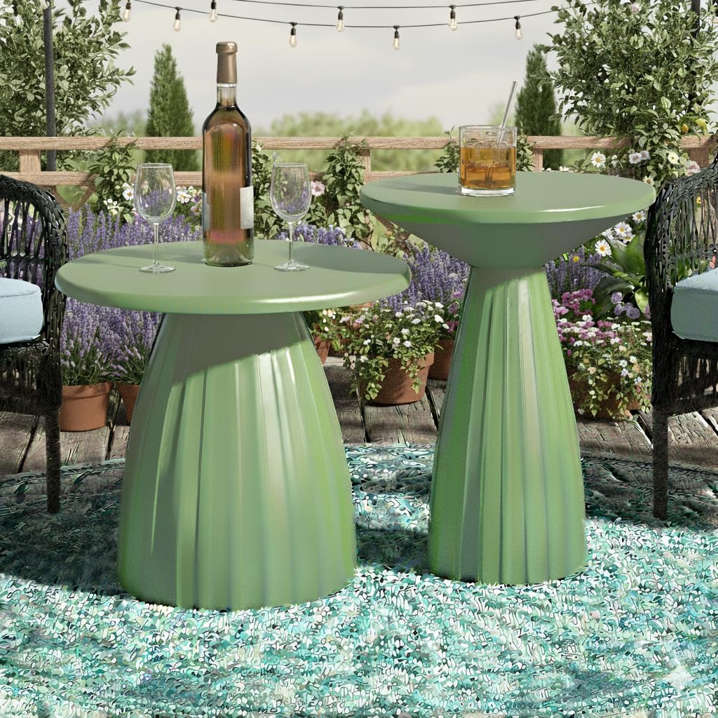 Round Small Patio Side Table Set of 2, Patio Accent End Table, Metal Steel Outdoor Side Table, for Garden, Pool, Yard, Balcony, Living Room, Deck, Weather Resistant, No Assembly