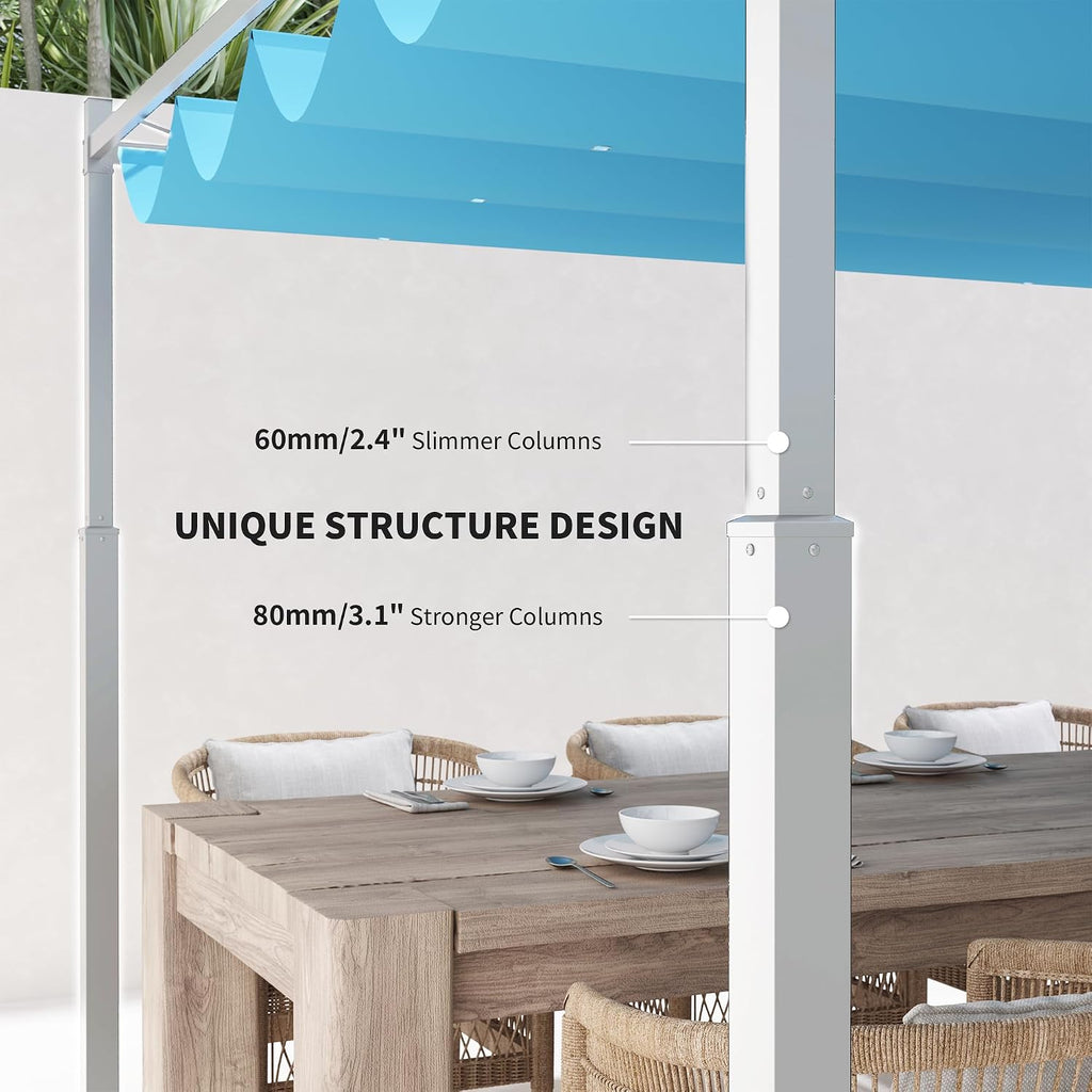 Outsunny 10' x 10' Retractable Pergola Canopy with Magnetic Fixture, UPF30+ Outdoor Patio Sun Shade Shelter, 3.1' Metal Column, for Garden, Backyard, Deck, Blue