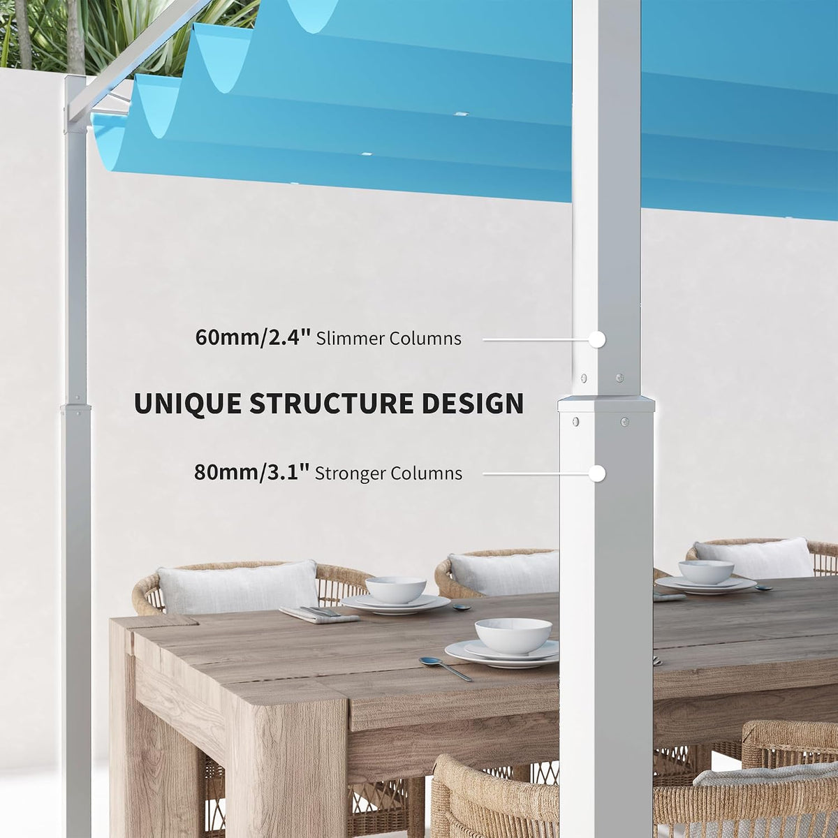 Outsunny 10' x 10' Retractable Pergola Canopy with Magnetic Fixture, UPF30+ Outdoor Patio Sun Shade Shelter, 3.1' Metal Column, for Garden, Backyard, Deck, Blue