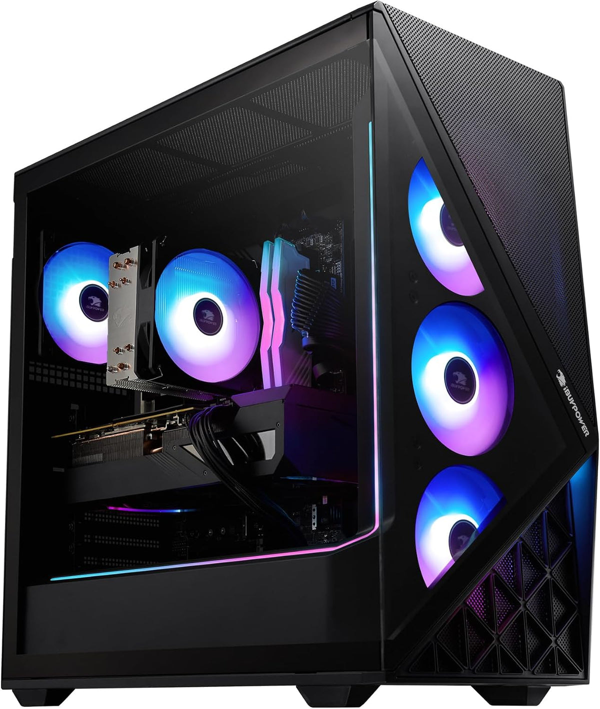 iBUYPOWER Slate Black Gaming PC Desktop Computer AMD Ryzen 7 8700F CPU, AMD Radeon RX 9060XT 8GB GPU, 32GB DDR5 RGB 5200MHz RAM, 2TB NVMe SSD, Windows 11 Home, Gamer Keyboard and Mouse - SBA7R96XT03