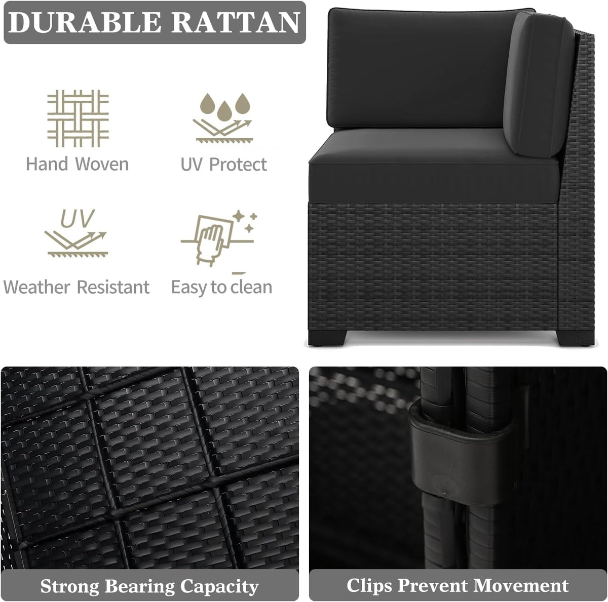 LayinSun 10 Pieces Patio Furniture Set with Fire Pit Table, Black Rattan Modular Sectional Outdoor Conversation Sofa Set, Swivel Rocking Chairs Set