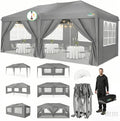 COBIZI 10x20 Pop Up Canopy Tent with 6 Sidewalls Easy Pop Up Tent 10x20 Waterproof Commercial Instant Shelter UPF 50+ Portable Gazebo Wedding Tents for Parties Carport Vender Events, Gray