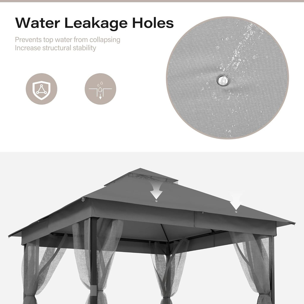 LAUSAINT HOME Patio Gazebo 10'x10', Outdoor Heavy Duty Party Tent Shelter with Double Roofs, Mosquito Nettings for Backyard, Garden, Lawn, Gray