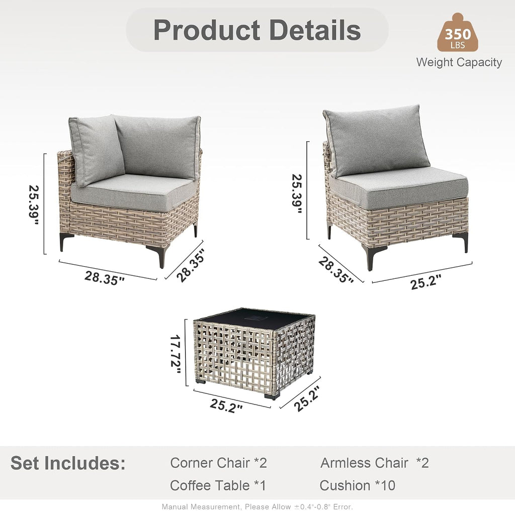 Outdoor Sectional Patio Furniture Set with Glowing Table,5 Pieces Wicker Conversation Sets L Shaped Couch Out Door Sofa Set Outside Furniture for Garden Deck Yard Porch,Dark Grey