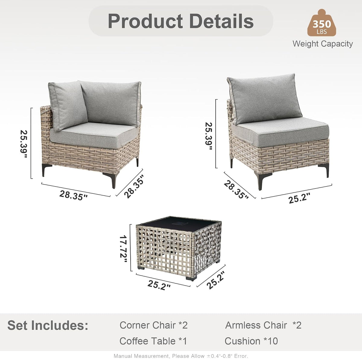 Outdoor Sectional Patio Furniture Set with Glowing Table,5 Pieces Wicker Conversation Sets L Shaped Couch Out Door Sofa Set Outside Furniture for Garden Deck Yard Porch,Dark Grey