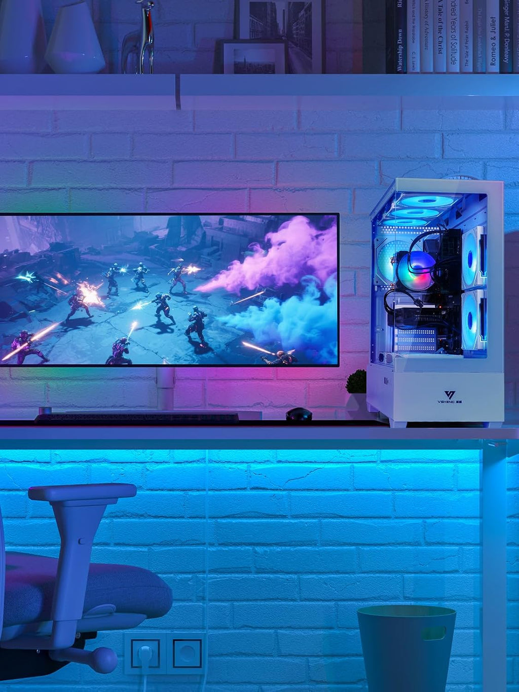 Gaming PC White Computer Desktop – i7 Xeon E5 3.20GHz, GeForce GT 1030, 16GB RAM, 512GB SSD + 1TB HDD, WiFi 6 & BT 5.4, 9× ARGB Fans, Windows 11 Pro, Stylish White Gaming Tower