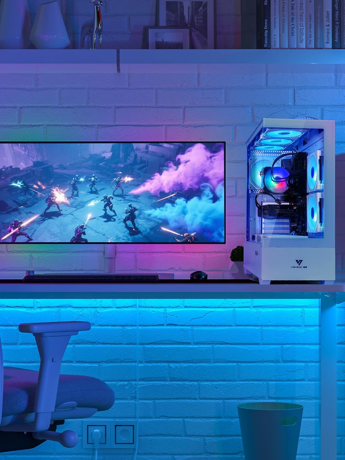 Custom White Gaming PC Desktop Computer – Core i5-10600KF up to 4.8GHz, RTX 3050 6GB, 16GB DDR4 RAM, 1TB SSD, Wi-Fi 6 & Bluetooth 5.4, 9× ARGB Fans, 650W PSU, Windows 11
