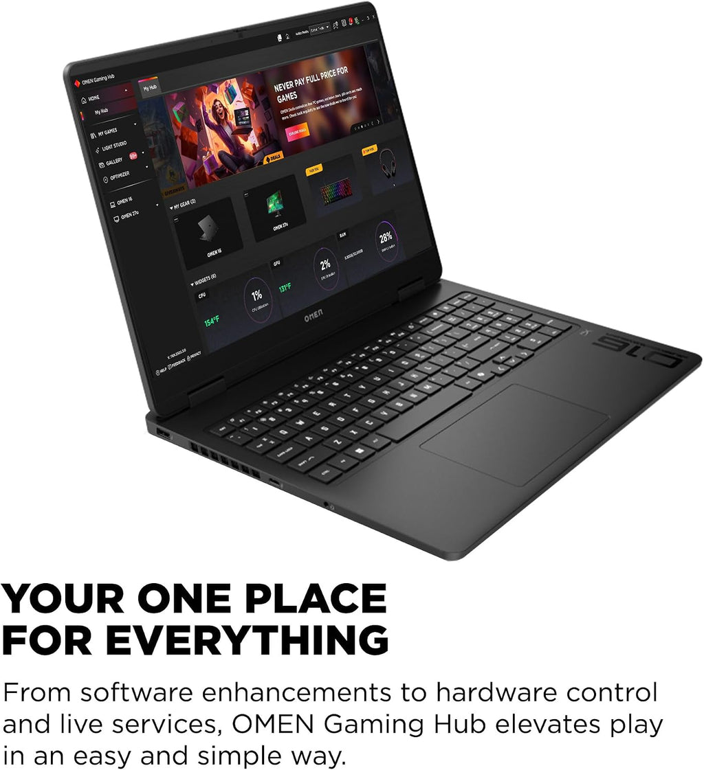 HP OMEN 16 inch Slim Gaming Laptop, 2K 165Hz Display, Intel Core Ultra 7-255H, 16 GB RAM, 512 GB SSD, NVIDIA GeForce RTX 5060 GPU (8 GB Dedicated), Windows 11 Home, Shadow Black, 16-an0000nr