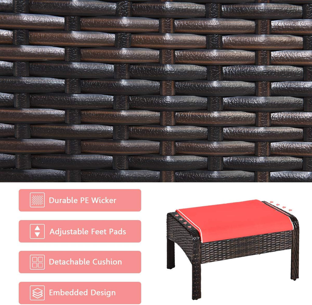 HAPPYGRILL 5PCS Patio Furniture Set Outdoor Rattan Wicker Conversation Set with Coffee Table Cushioned Sofas and Ottoman Chat Set for Garden Backyard