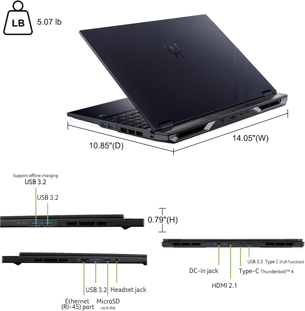 acer Predator Helios Neo 16S AI Gaming Laptop 16' 2560x1600 OLED 240Hz (100% DCI-P3) Intel 24-core Ultra 9 275HX 64GB RAM 2TB SSD GeForce RTX 5070 Ti DLSS4 (Up to 992 AI Tops) Win11 ICP Hub