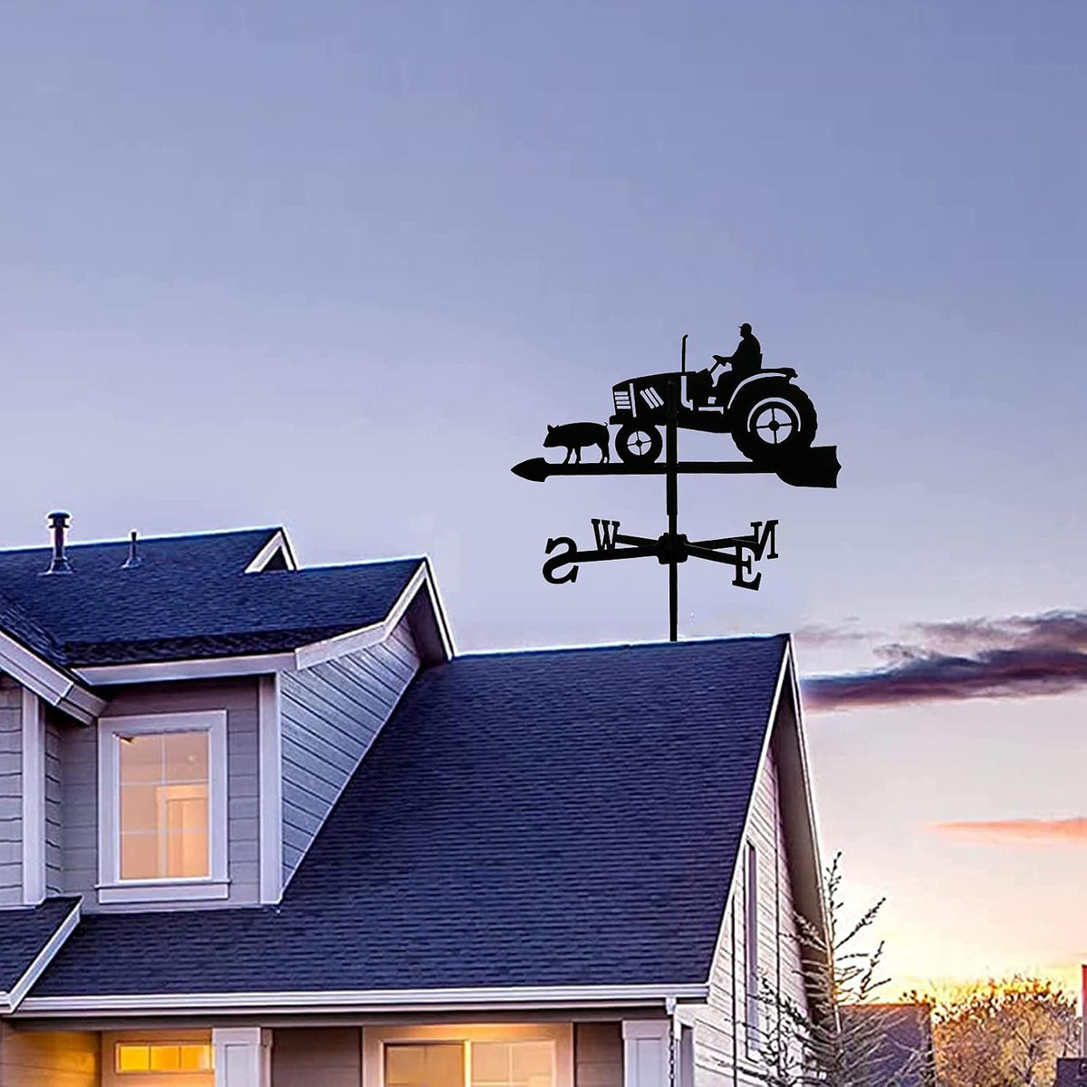 Tractor and Pig Weather Vane Stainless Steel Decorative Weathervane Antique Style Wind Direction Indicator Suitable for Home, Barn or Pavilion, Garden Decoration