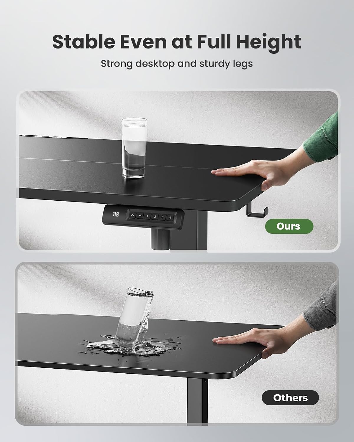 Marsail Electric Standing Desk, Adjustable Height Stand up Desk, 48 x 24 Inches Sit Stand Home Office Desk, Computer Desk, Black