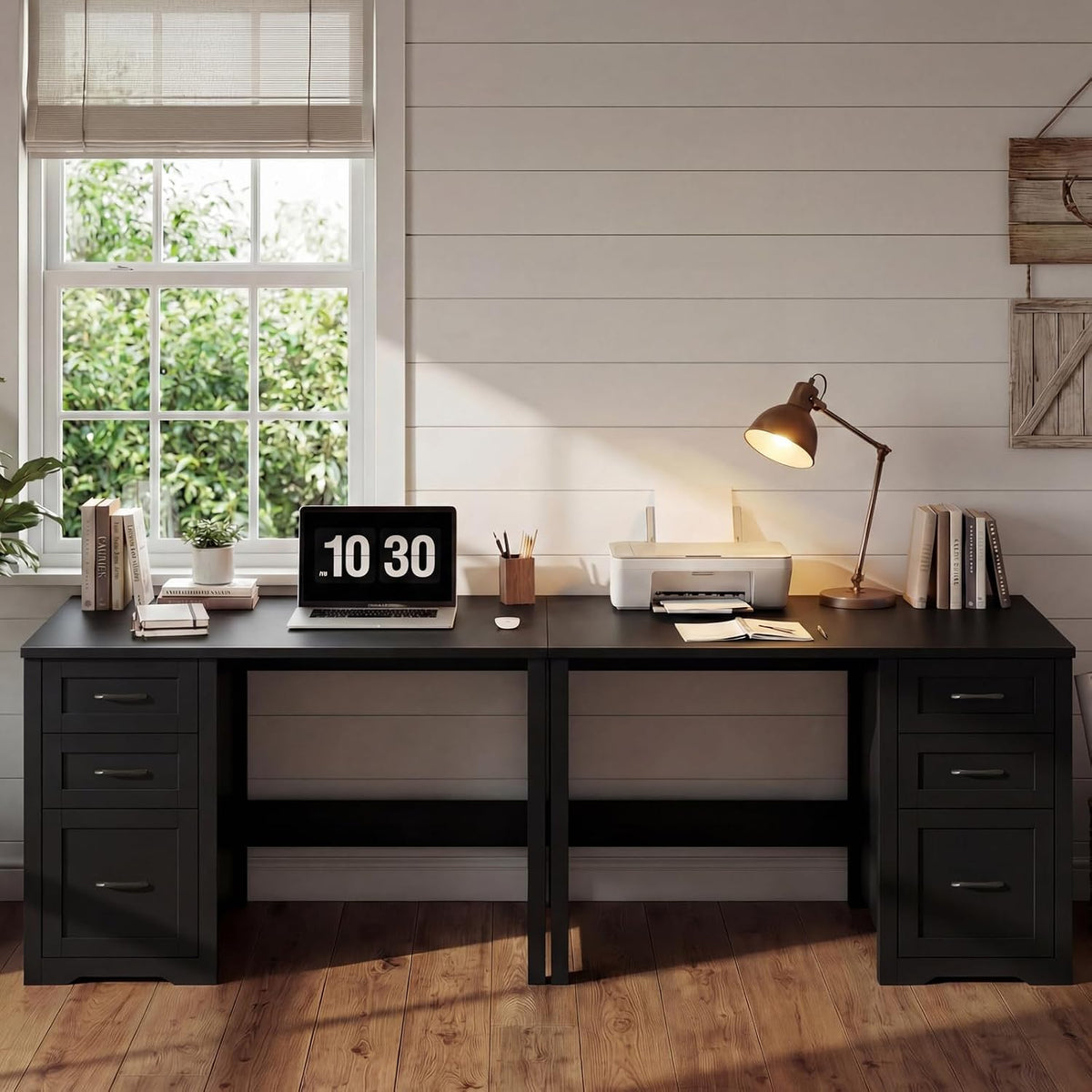 Vabches Farmhouse 47' Executive Desk with File Drawer, Mutual Installation Rustic Computer Desk with 2 Storage Drawers,Office Home Workstation for Work Study Writing, Black