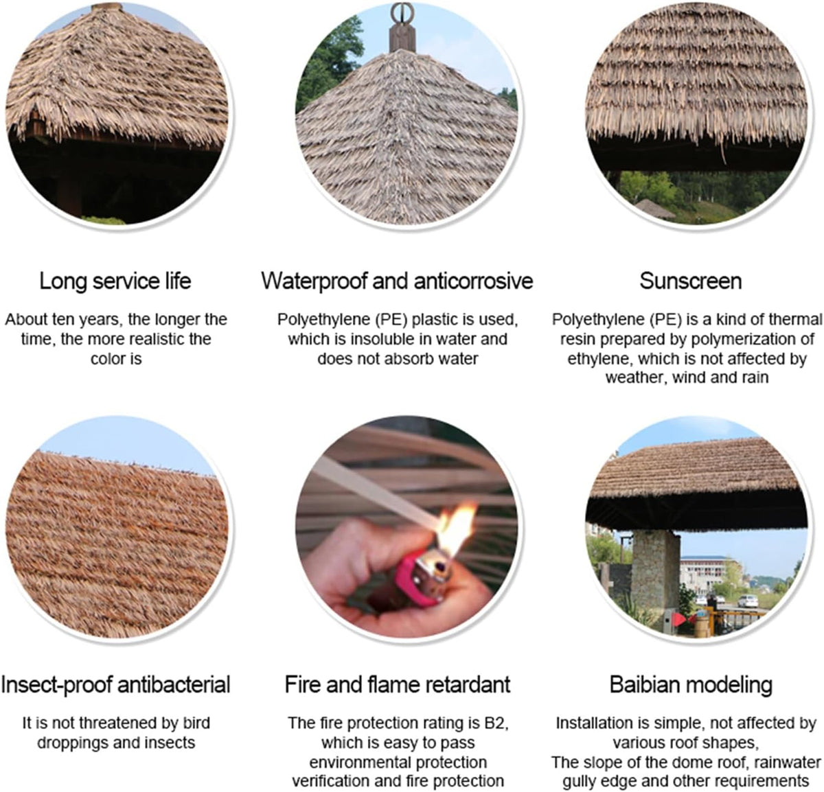 Tiki Straw Roof Simulation Thatch Roof Plastic Palm Thatch Roll Hot Melt Thatch Tile Artificial Fake Straw 1-10m Fireproof Anti-Aging for Tiki Bar Garden Patio Pavilion Decoration, Str(Size:8m/26.2ft)
