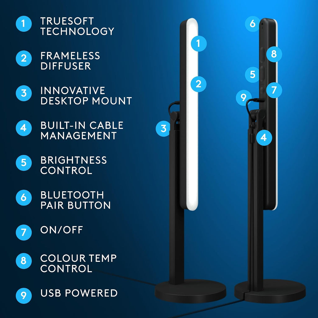 Logitech G Litra Beam Premium LED Gaming Key Light with TrueSoft, Adjustable Desktop Mount, Brightness/Color Temp Settings, Desktop App Control for PC/Mac - Graphite