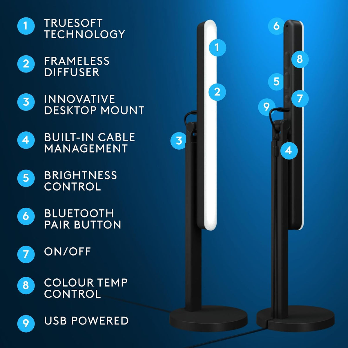 Logitech G Litra Beam Premium LED Gaming Key Light with TrueSoft, Adjustable Desktop Mount, Brightness/Color Temp Settings, Desktop App Control for PC/Mac - Graphite