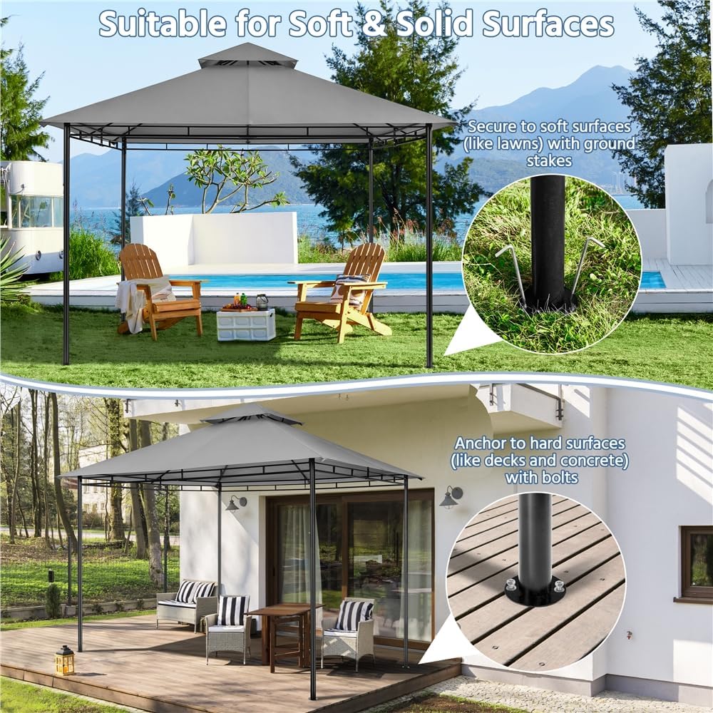Yaheetech Gazebo for Patios - 11x11ft Outdoor Powder-Coated Steel Frame Gazebo, Double Roofs Grill Shelters BBQ Pavilion for Lawn/Backyard/Garden/Deck, Dark Gray