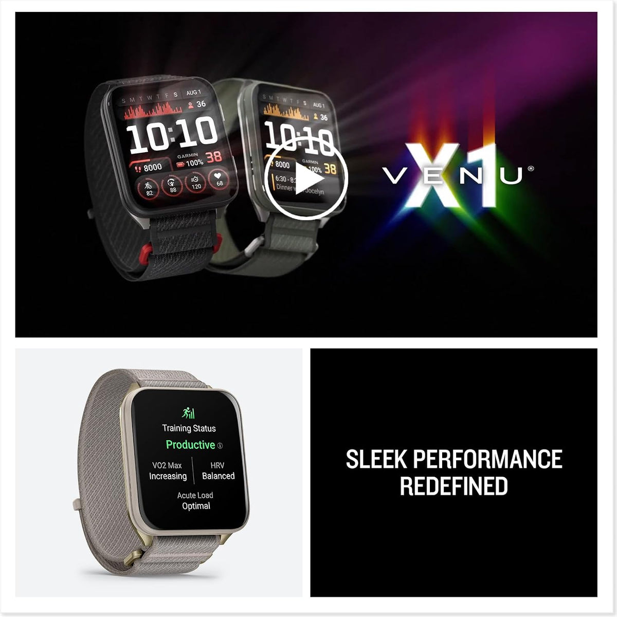 Garmin® Venu® X1, Thin and Lightweight GPS Smartwatch, AMOLED Display, Advanced Health and Fitness Features, Soft Gold with Titanium Caseback and French Gray ComfortFit Nylon Band