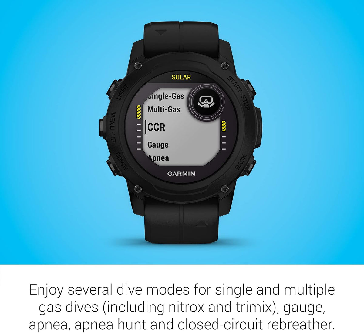 Garmin Descent™ G1 Solar, Rugged Dive Computer with Solar Charging Capabilities, Multiple Dive Modes, Activity Tracking, Black (Renewed)